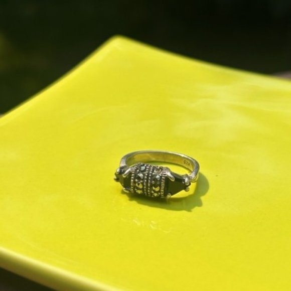 VTG 925 Sterling Black Onyx Marcasite RING - Picture 2 of 10